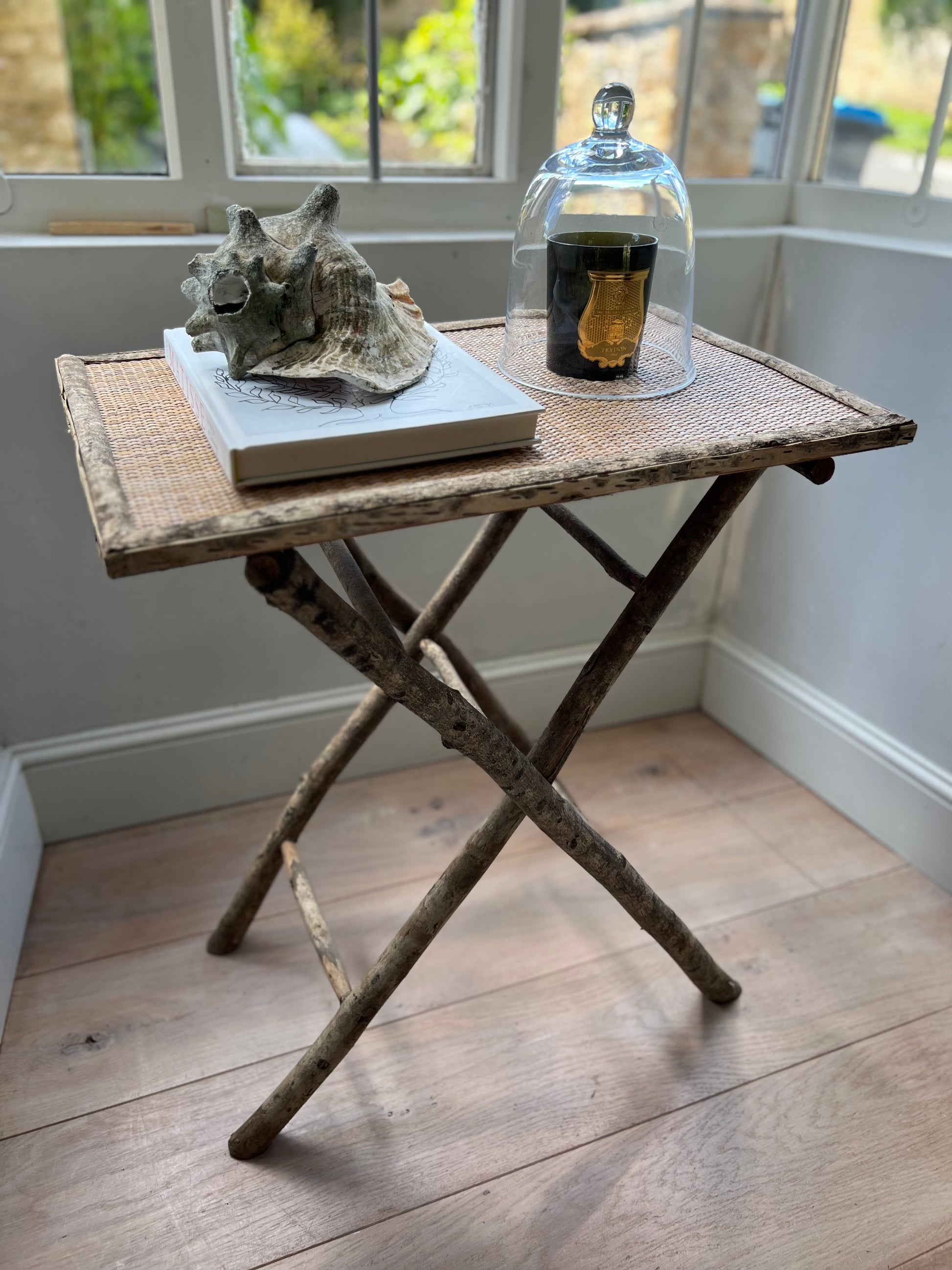 Vintage Rustic Wood & Rattan Folding Table