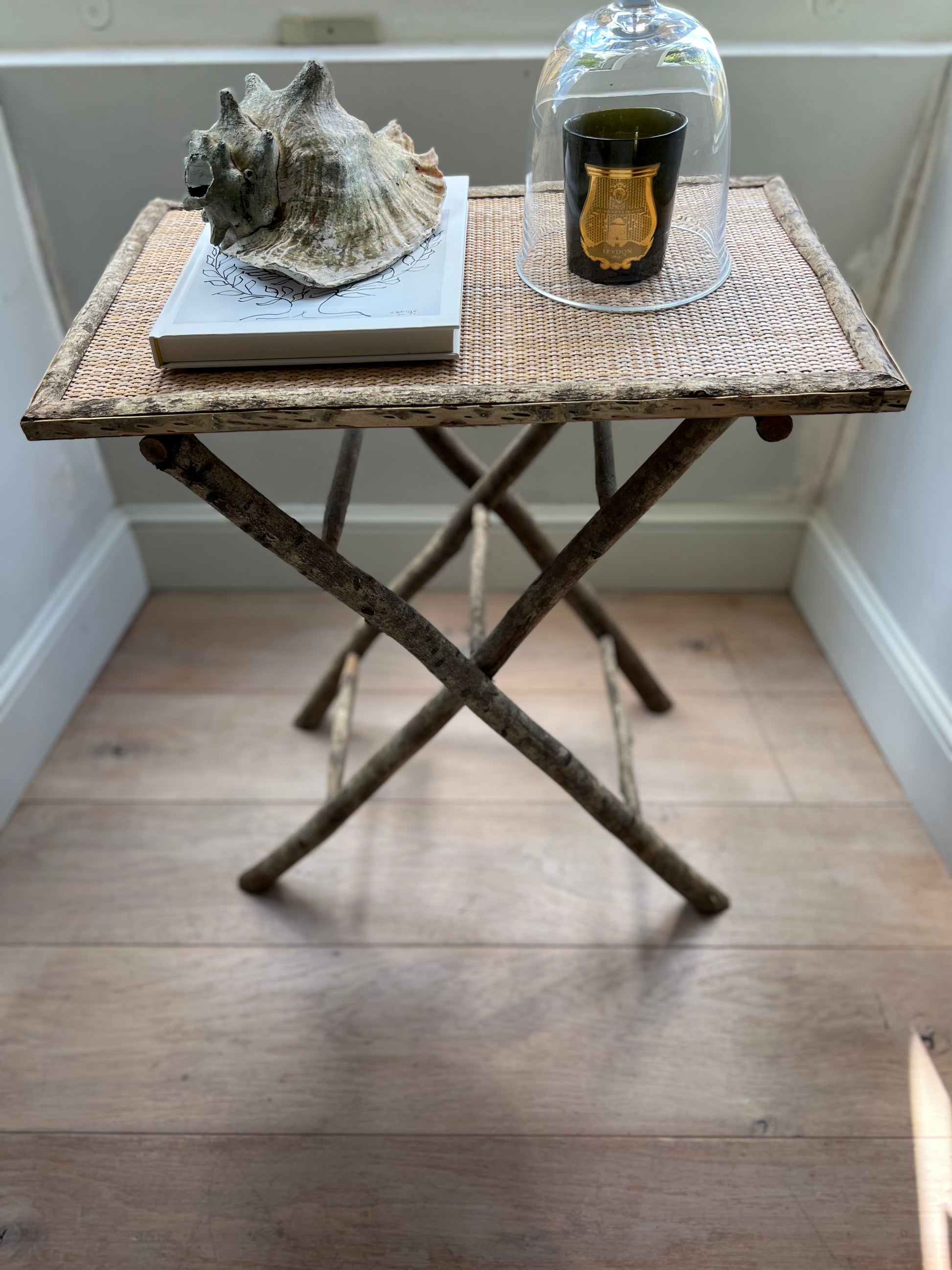 Vintage Rustic Wood & Rattan Folding Table