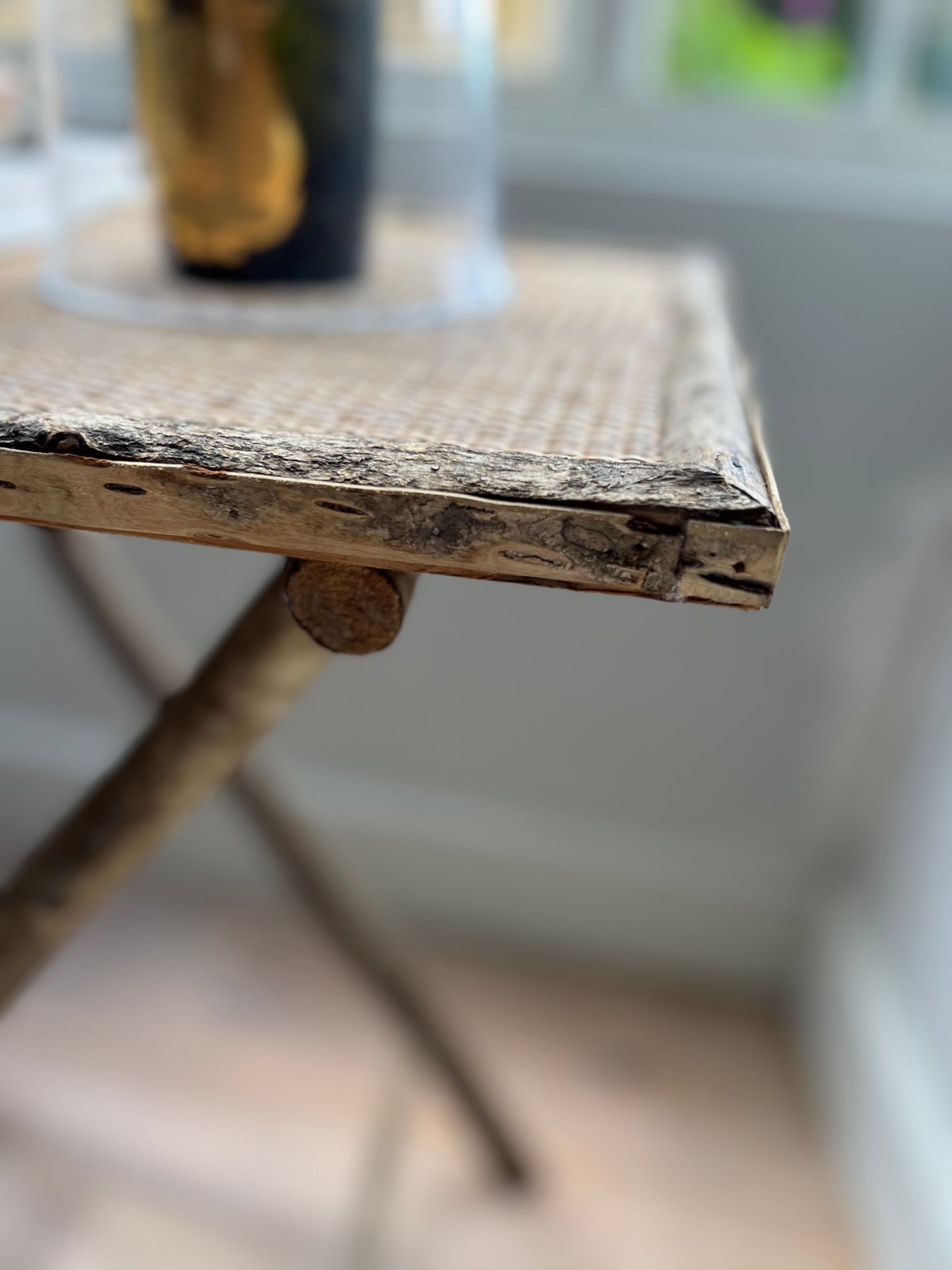 Vintage Rustic Wood & Rattan Folding Table