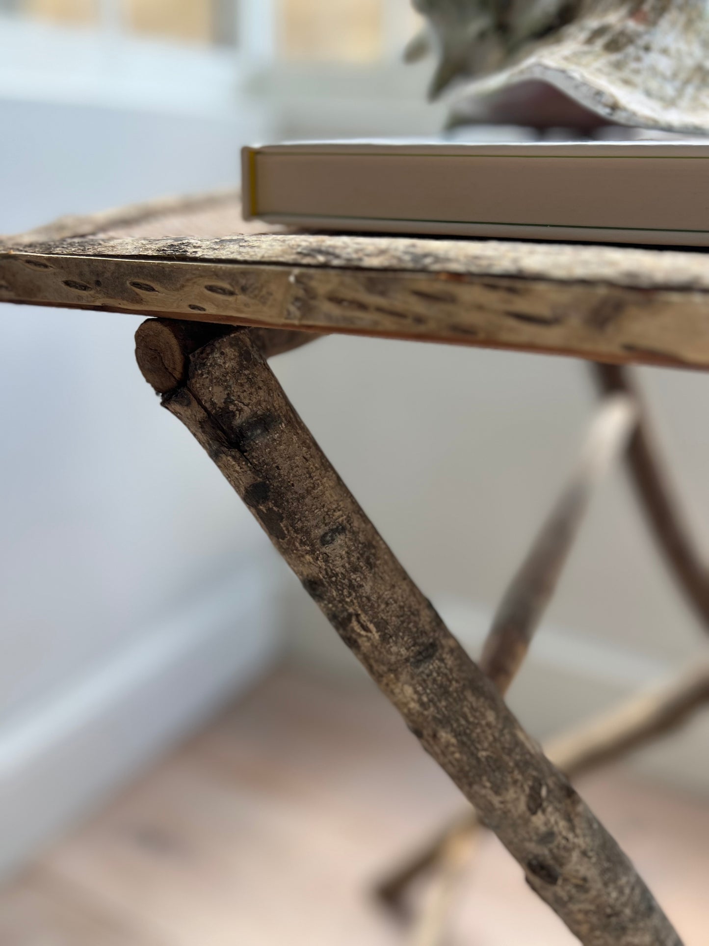 Vintage Rustic Wood & Rattan Folding Table