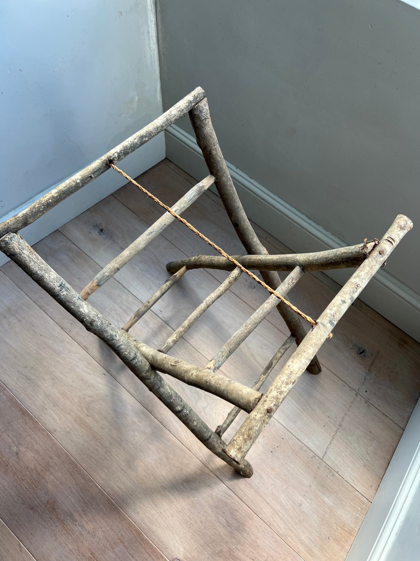 Vintage Rustic Wood & Rattan Folding Table