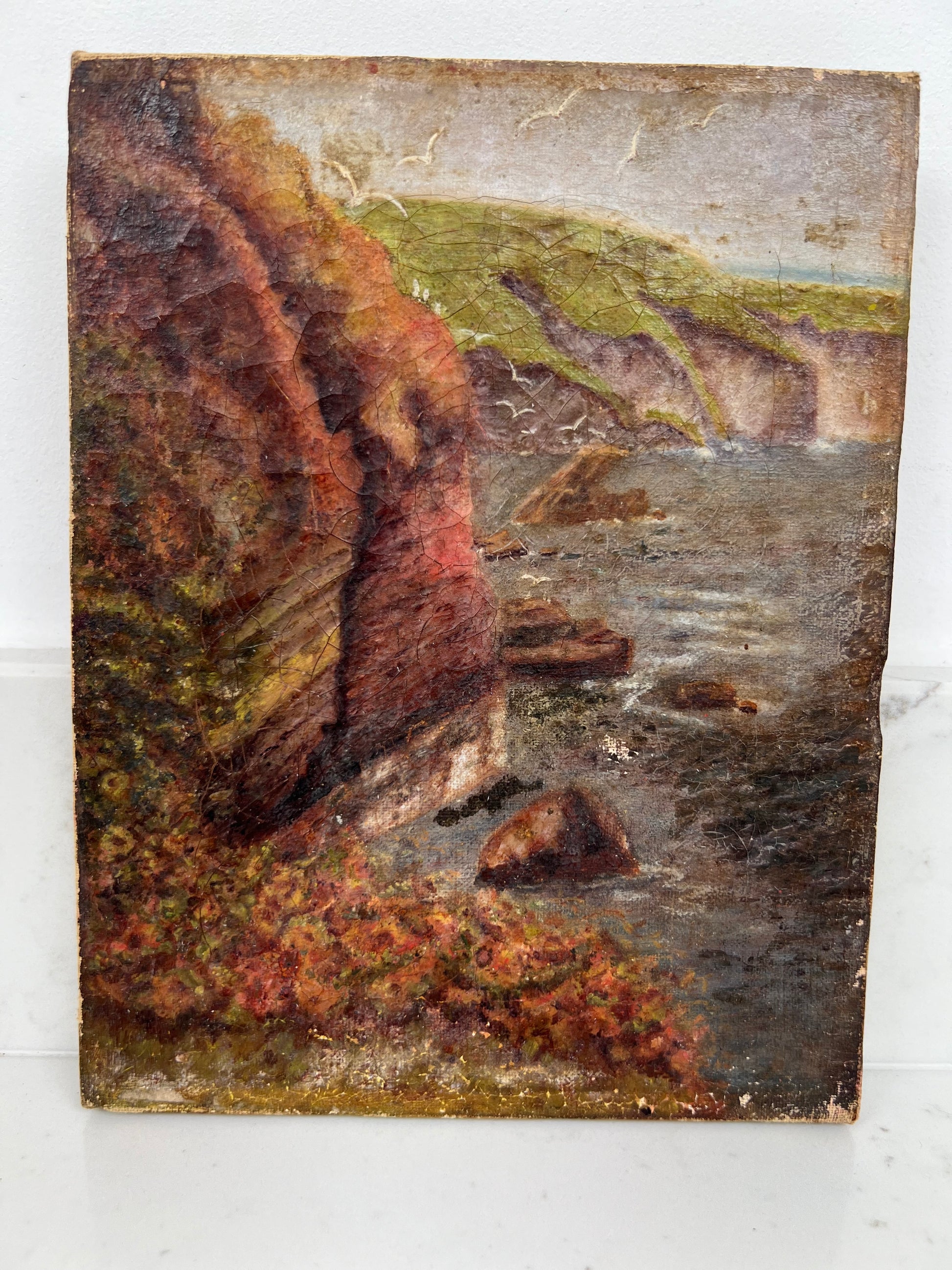 Vintage Small Oil on Canvas Sea Scape