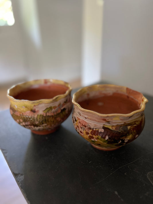 Pair of Vintage Glazed Terracotta Plant Pots