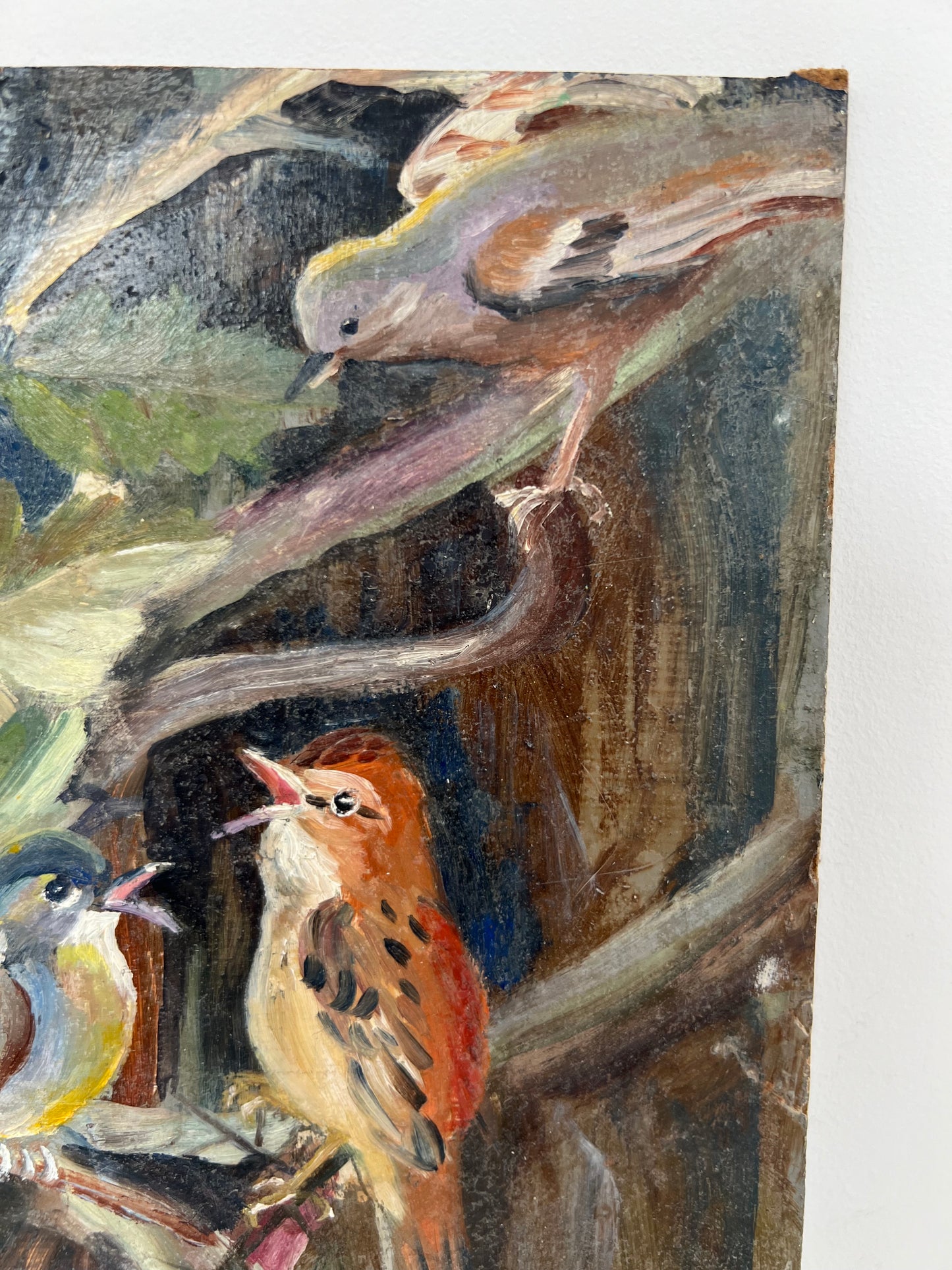 Small Vintage Oil on Board Birds