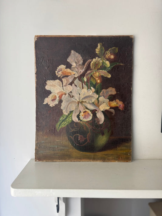 Vintage Belgian Flower Still Life Oil on Canvas