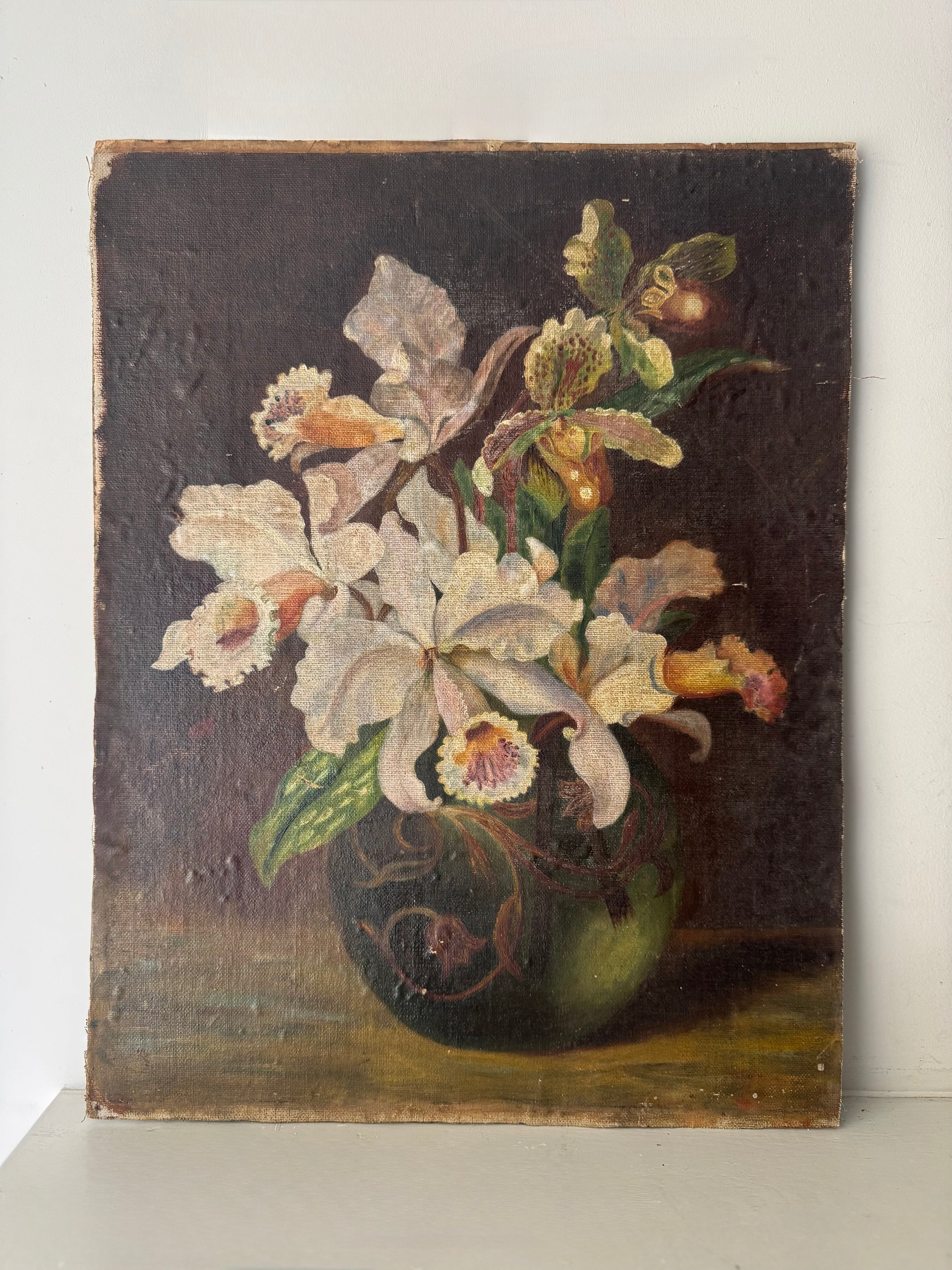 Vintage Belgian Flower Still Life Oil on Canvas