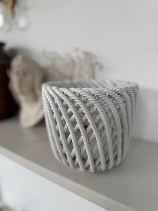 Vintage Portuguese Ceramic Rope Planter