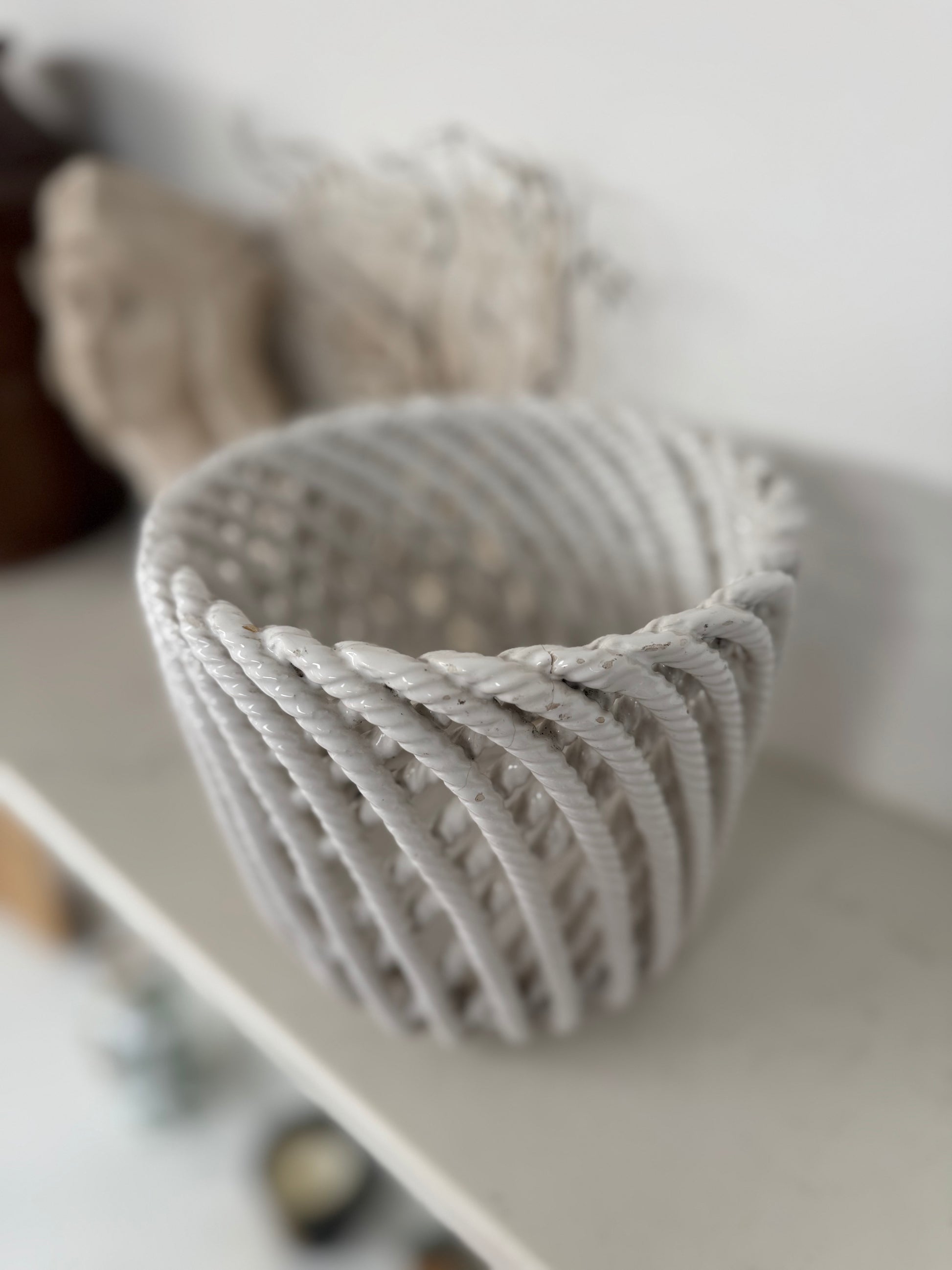 Vintage Portuguese Ceramic Rope Planter
