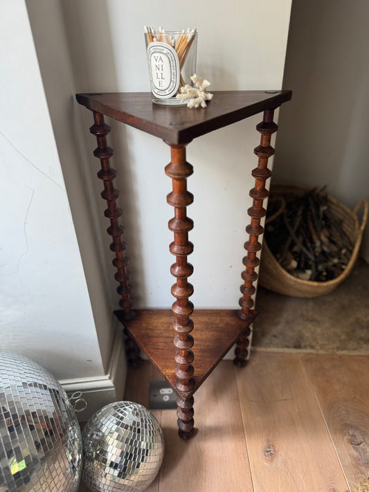 Vintage French Folk Art Bobbin Spool Side Table