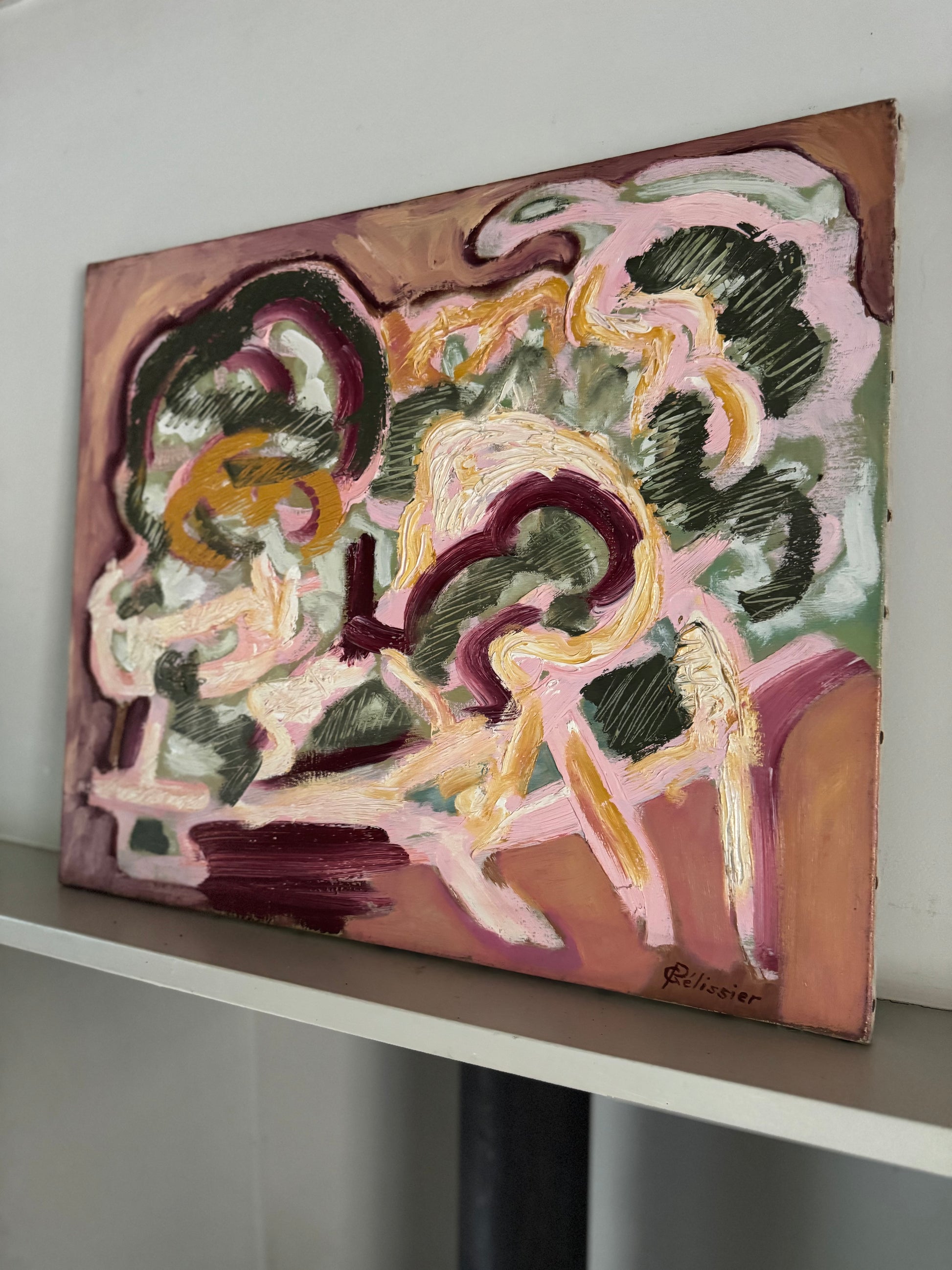 Mid Century Expressive Abstract By G Pelissier Oil On Canvas