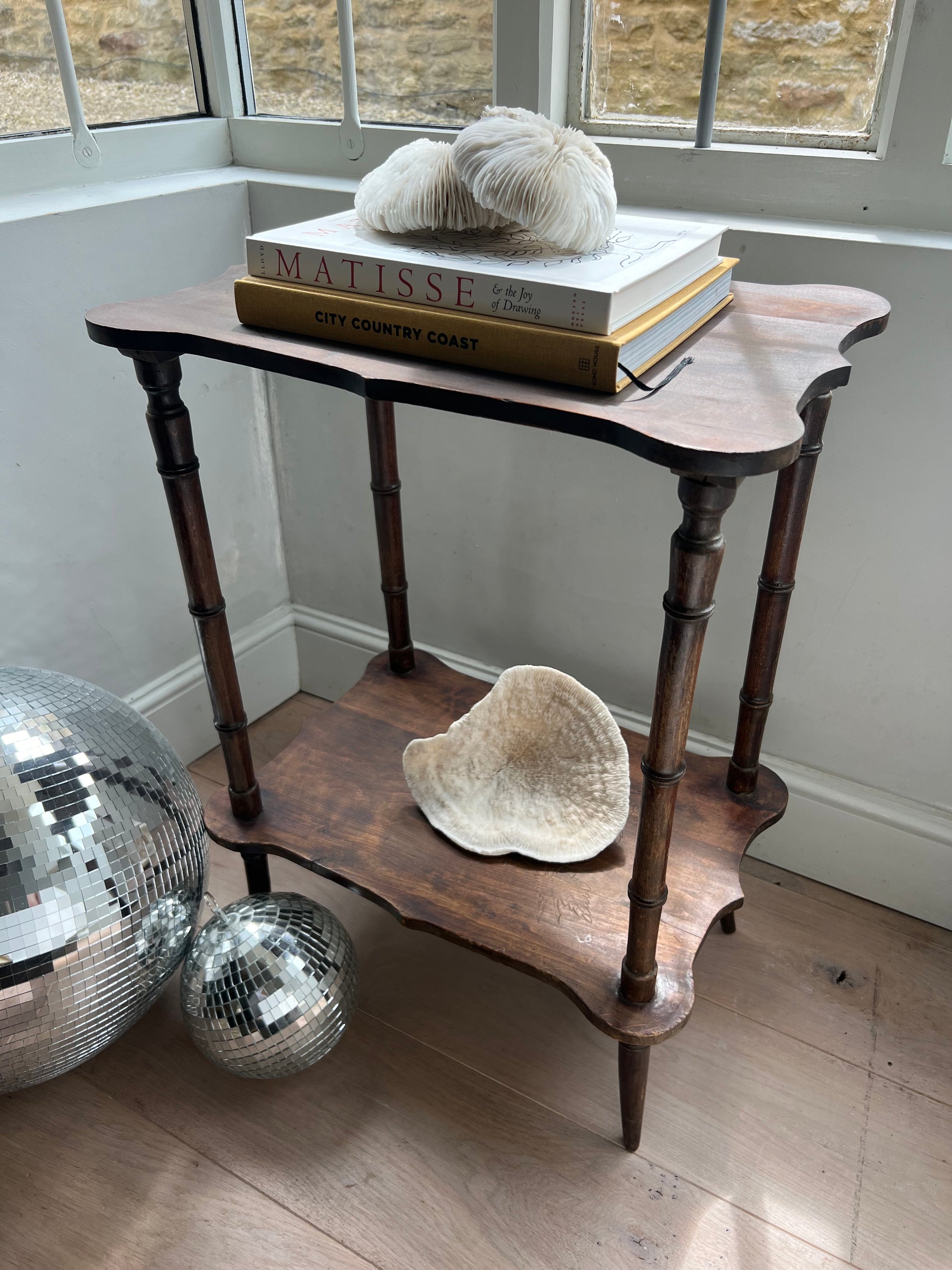 Antique French Faux Bamboo Two Tier Table