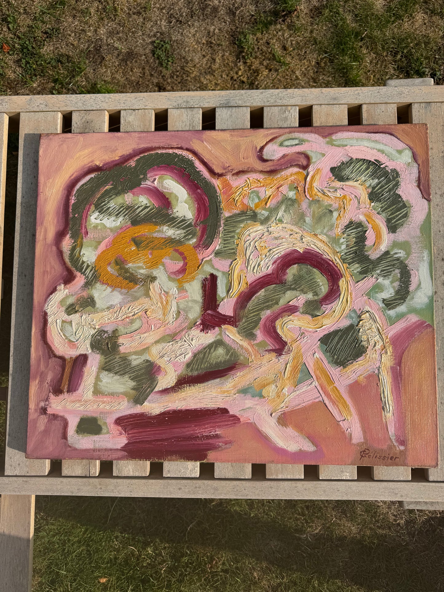 Mid Century Expressive Abstract By G Pelissier Oil On Canvas