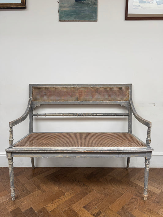 Antique Louis XVI Style Caned Lacquered Bench