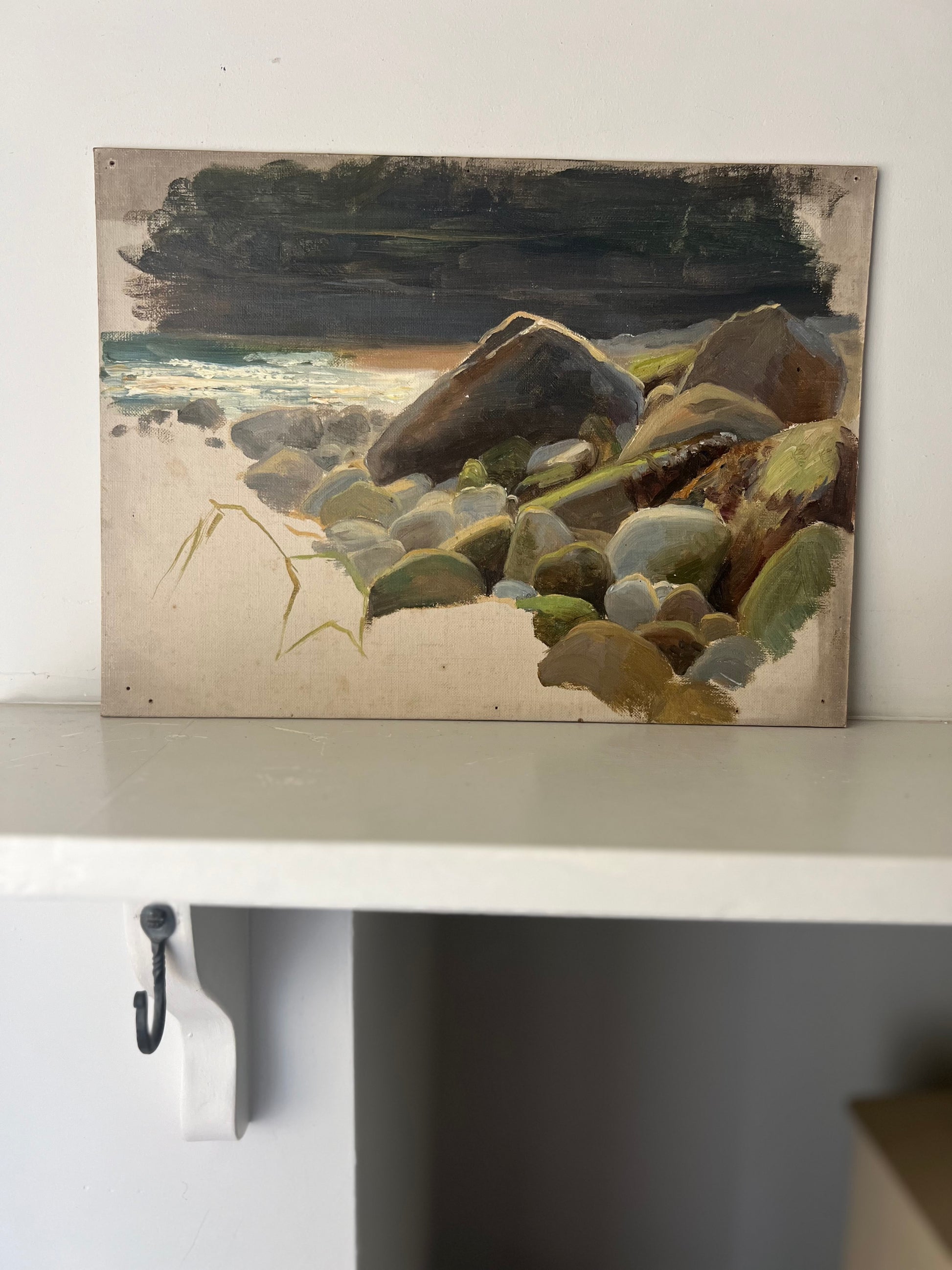 Vintage Mid Century Acrylic On Board Unfinished Seascape