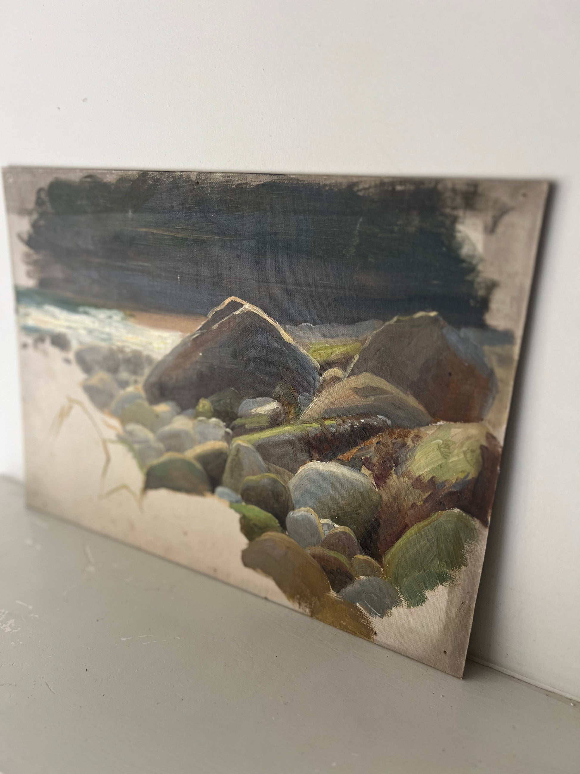 Vintage Mid Century Acrylic On Board Unfinished Seascape