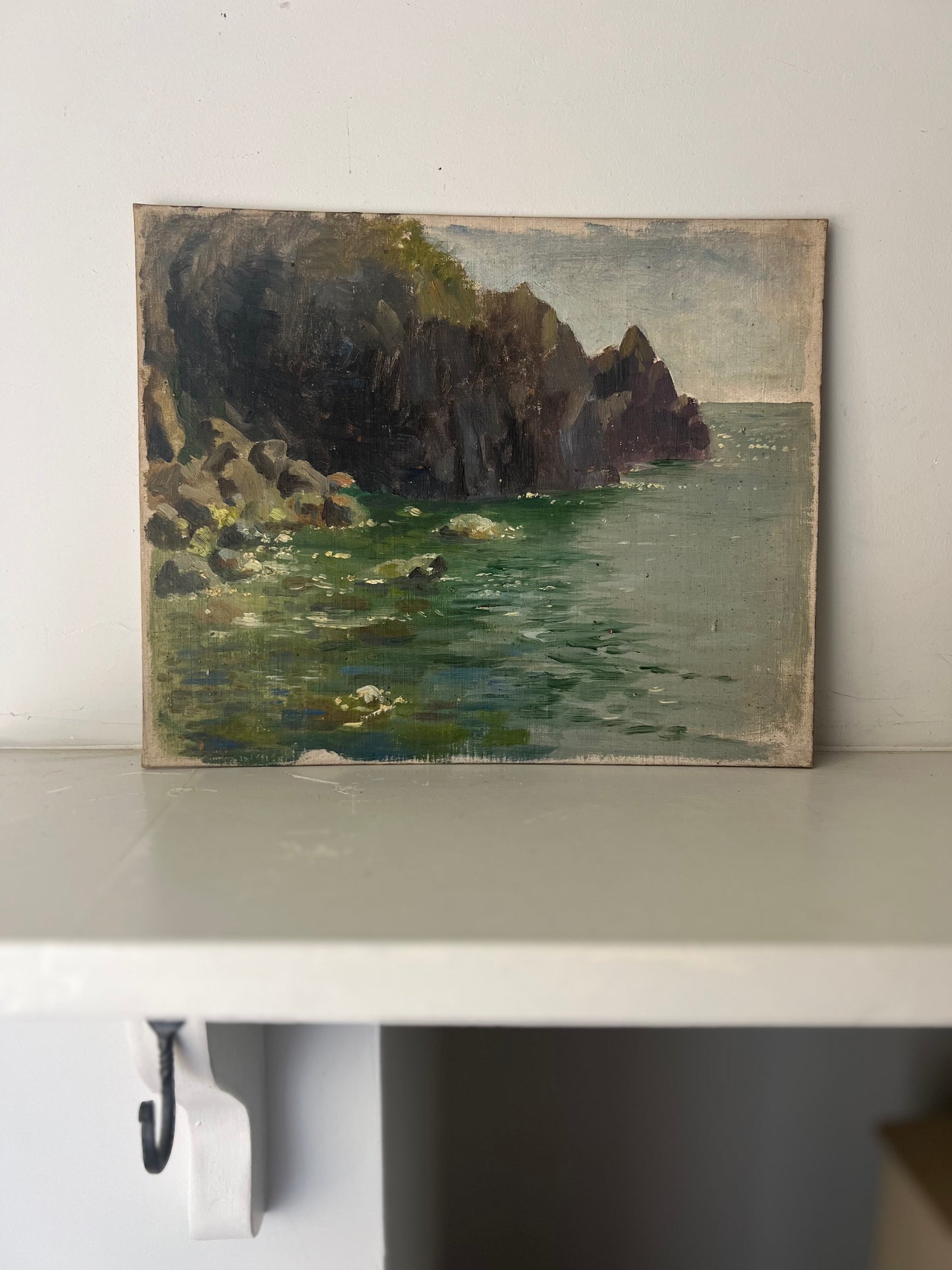 Vintage Mid Century Acrylic On Board Small Seascape