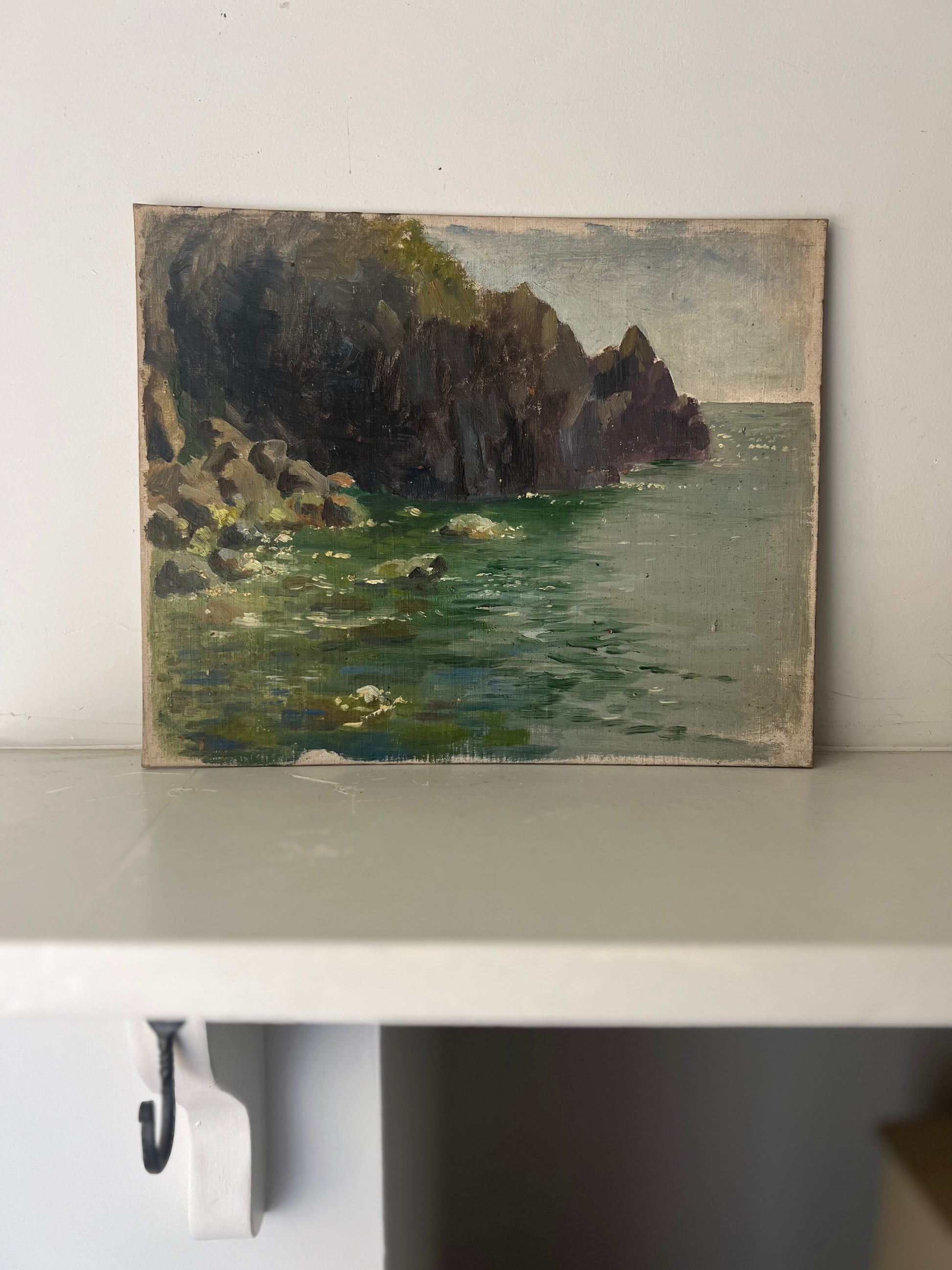 Vintage Mid Century Acrylic On Board Small Seascape