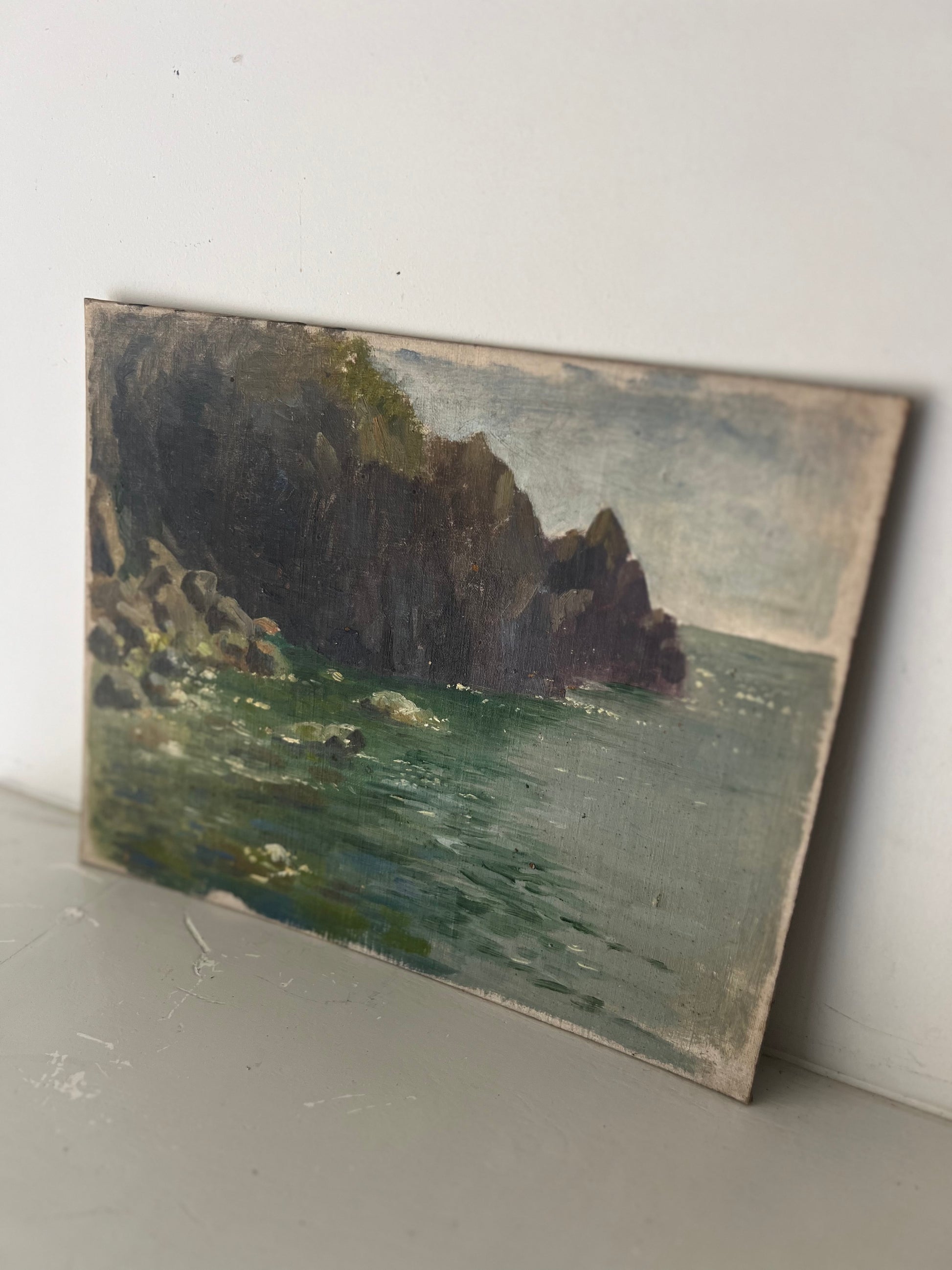 Vintage Mid Century Acrylic On Board Small Seascape