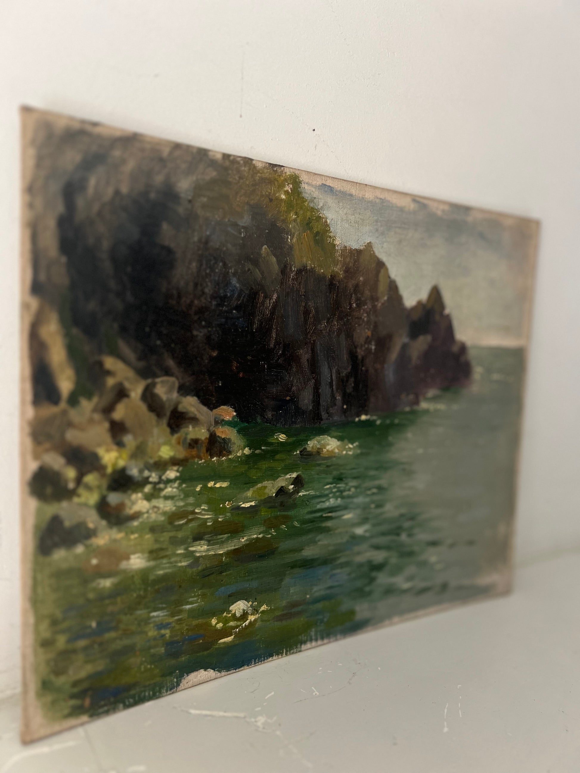 Vintage Mid Century Acrylic On Board Small Seascape