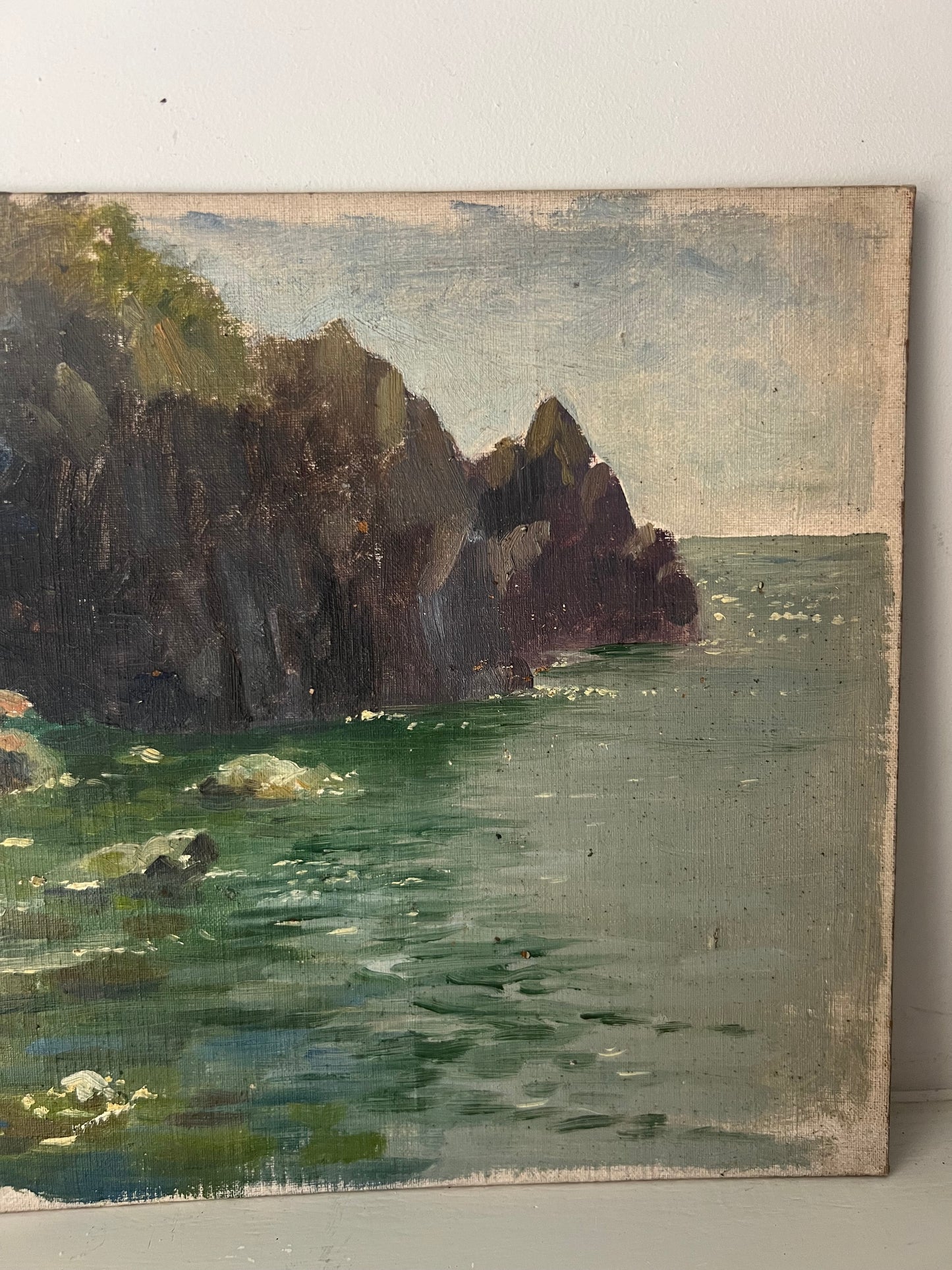 Vintage Mid Century Acrylic On Board Small Seascape