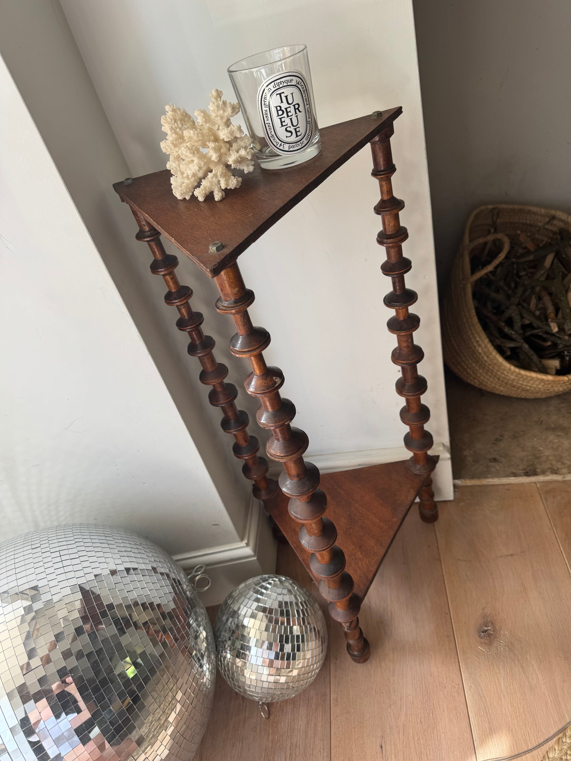 Vintage French Folk Art Bobbin Spool Side Table