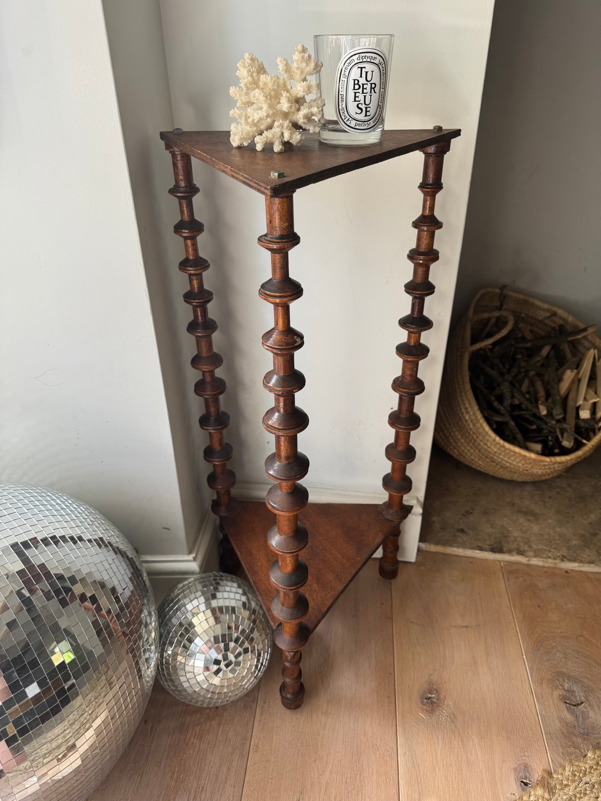 Vintage French Folk Art Bobbin Spool Side Table