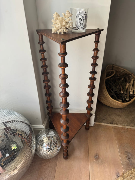 Vintage French Folk Art Bobbin Spool Side Table
