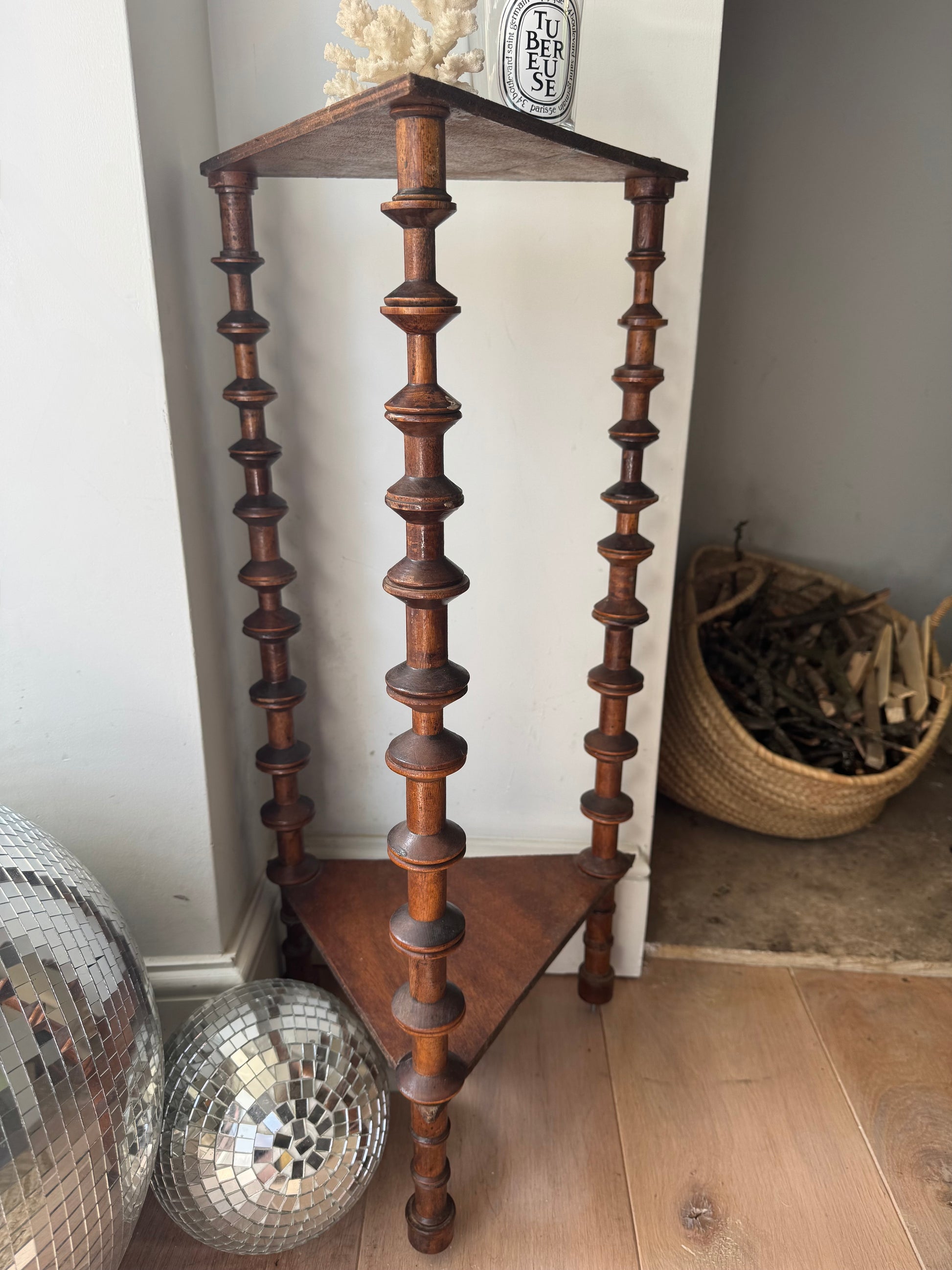 Vintage French Folk Art Bobbin Spool Side Table