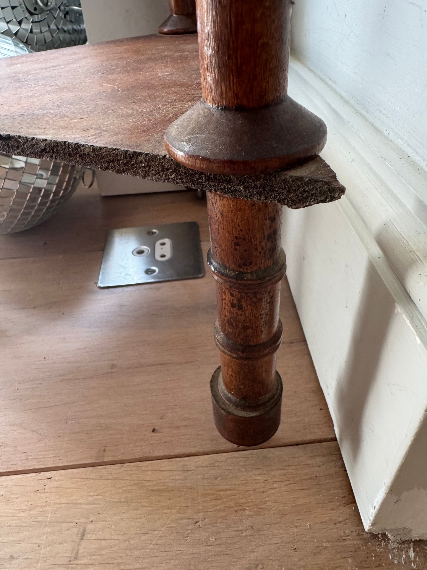 Vintage French Folk Art Bobbin Spool Side Table