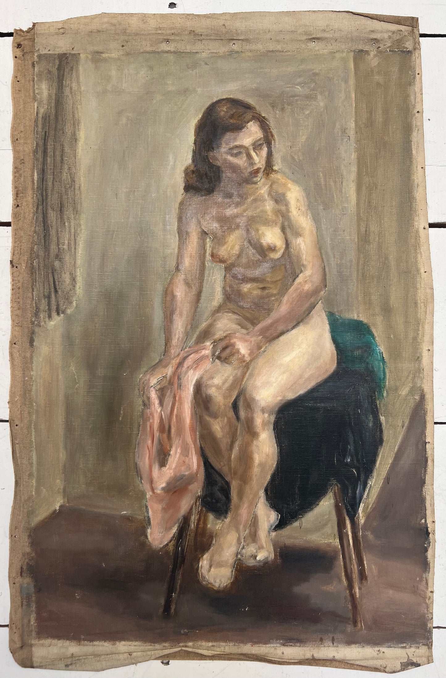 Mid Century Nude Oil On Canvas