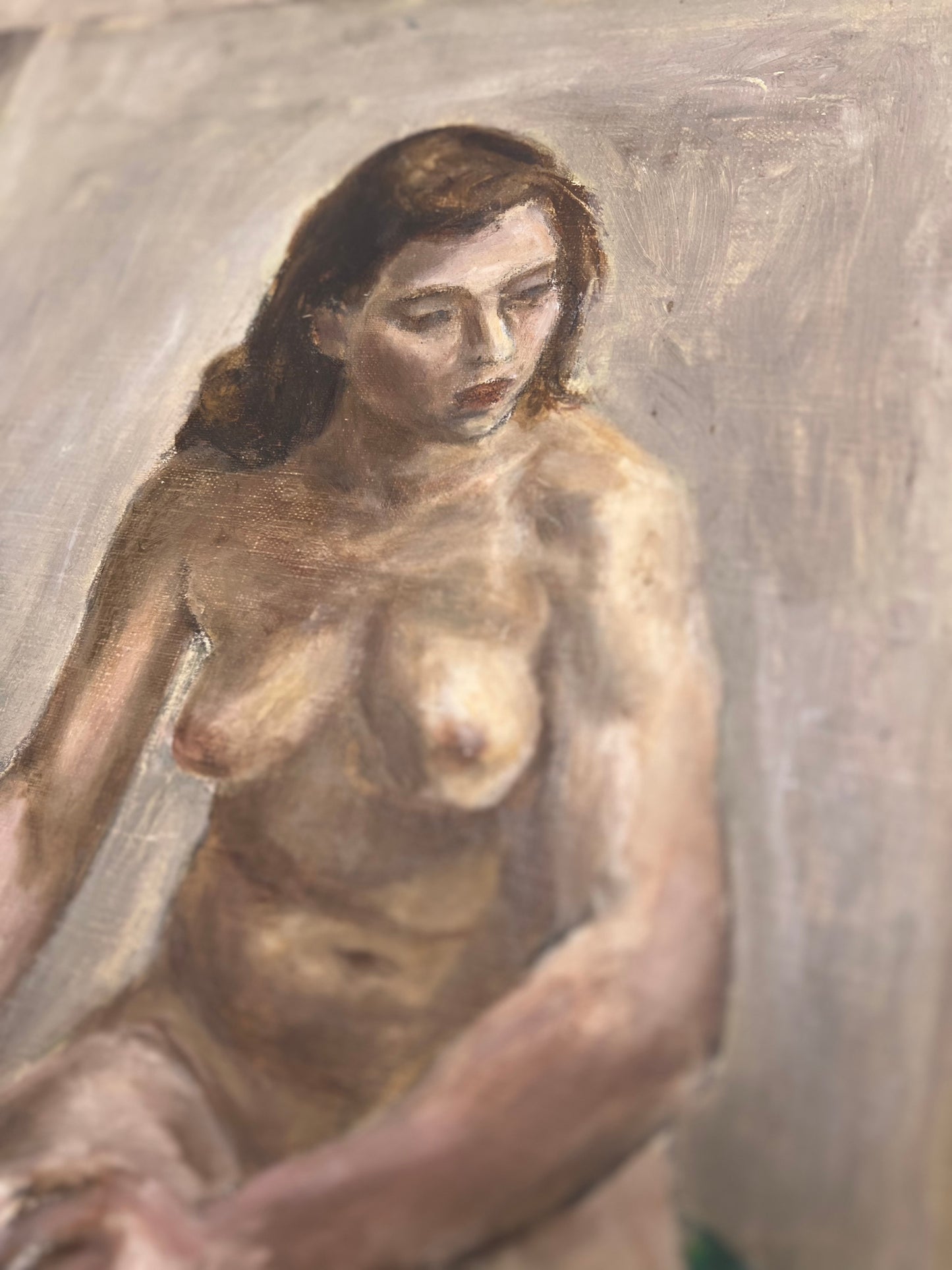 Mid Century Nude Oil On Canvas