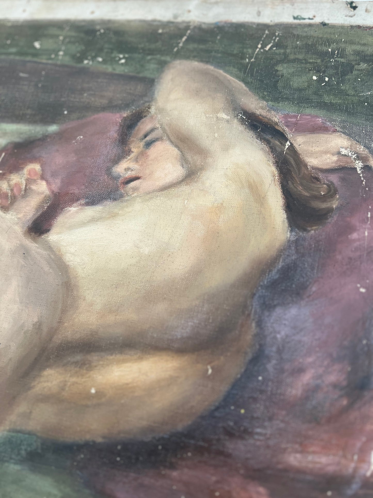 Mid Century Nude Oil On Canvas