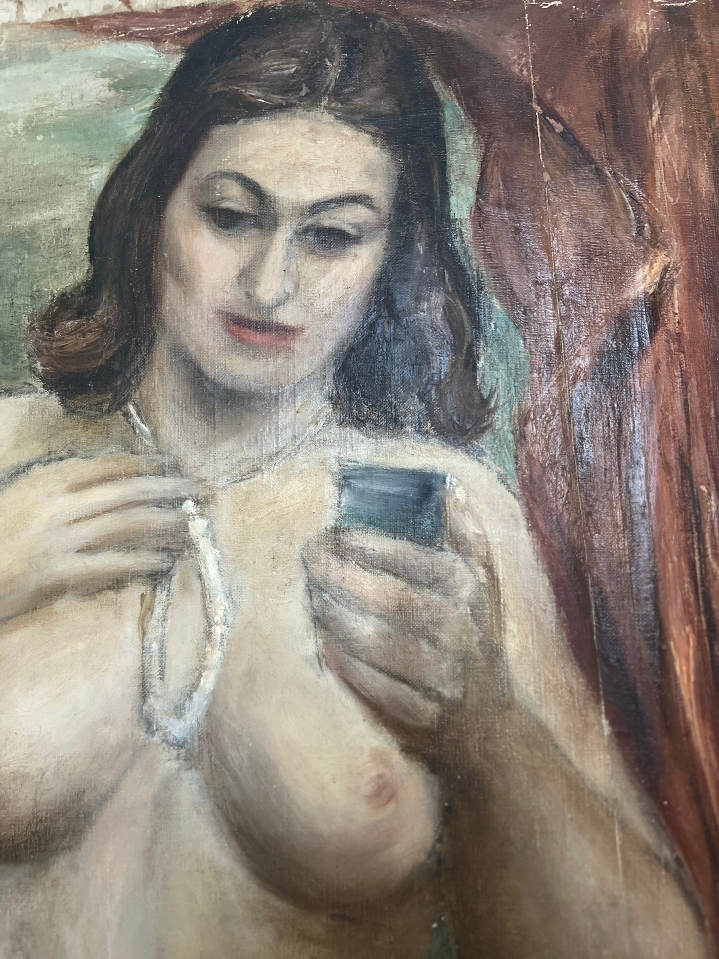 Mid Century Nude Oil On Canvas