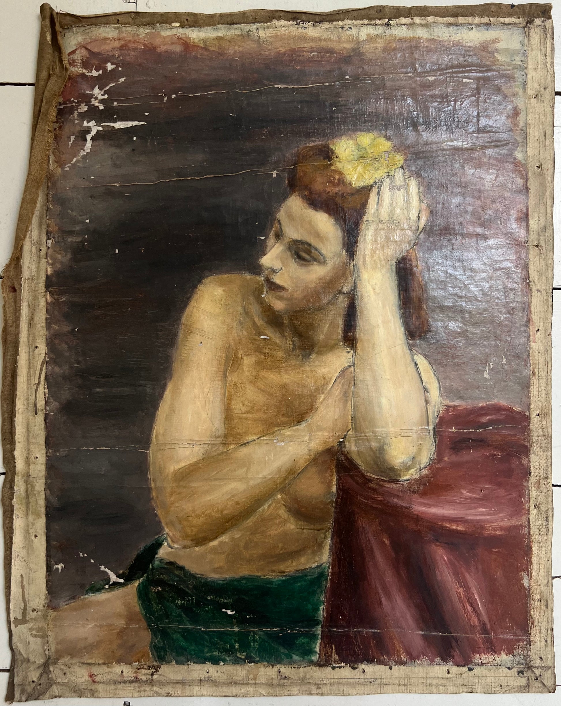 Mid Century Nude Oil On Canvas