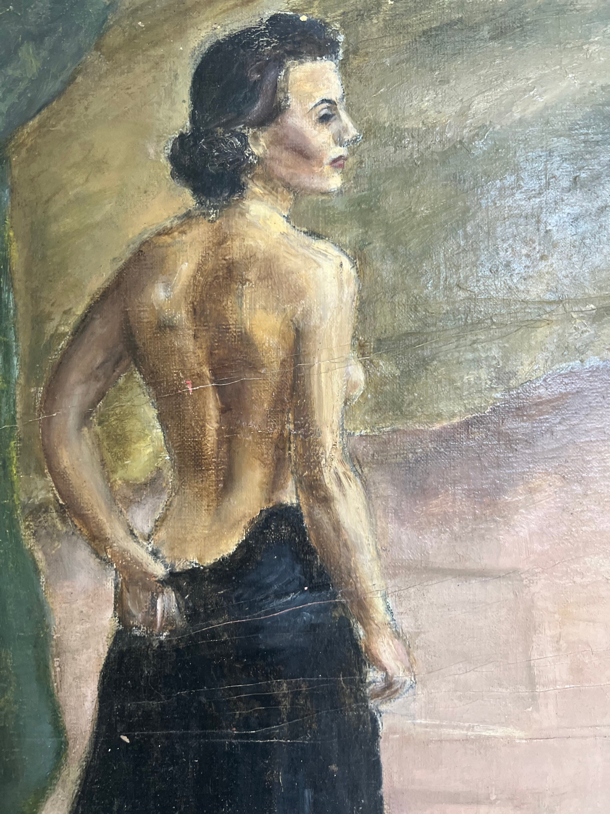 Mid Century Nude Oil On Canvas