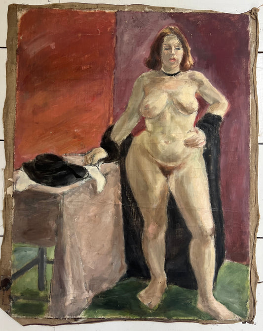 Mid Century Nude Oil On Canvas