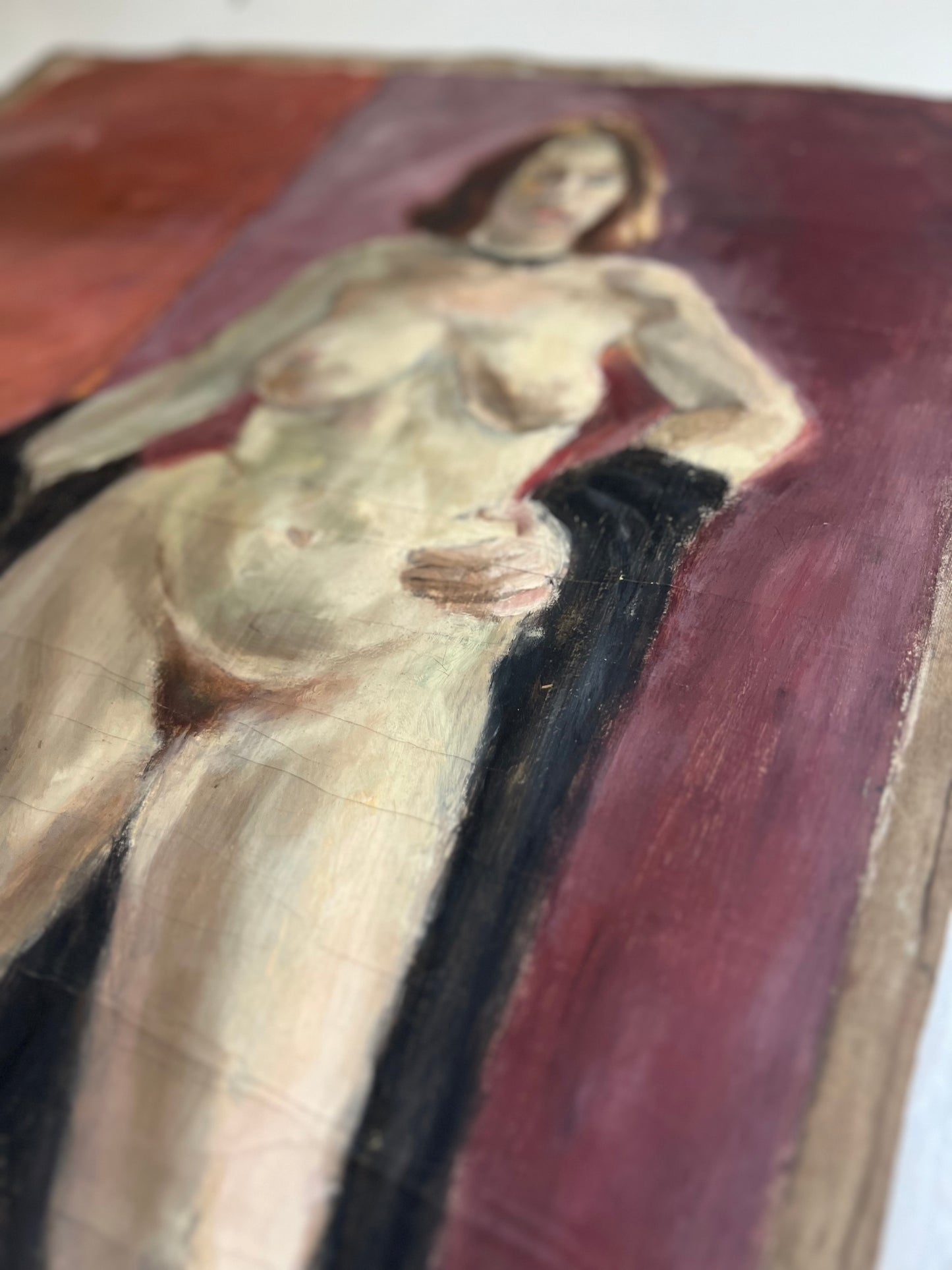 Mid Century Nude Oil On Canvas