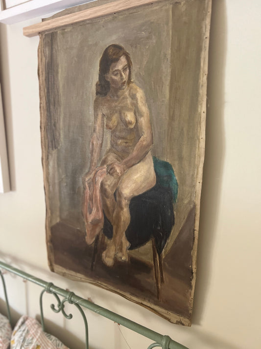 Mid Century Nude Oil On Canvas