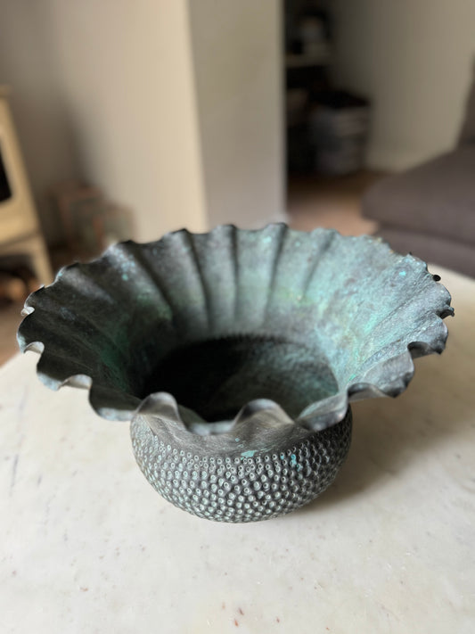Vintage Hammered Metal Vase With Beautiful Patina
