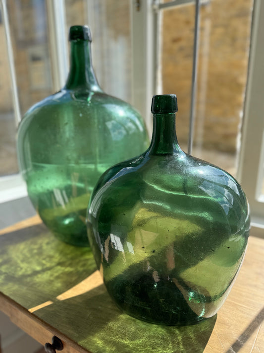 Pair Of Handblown Vintage Glass Carboys Bottles