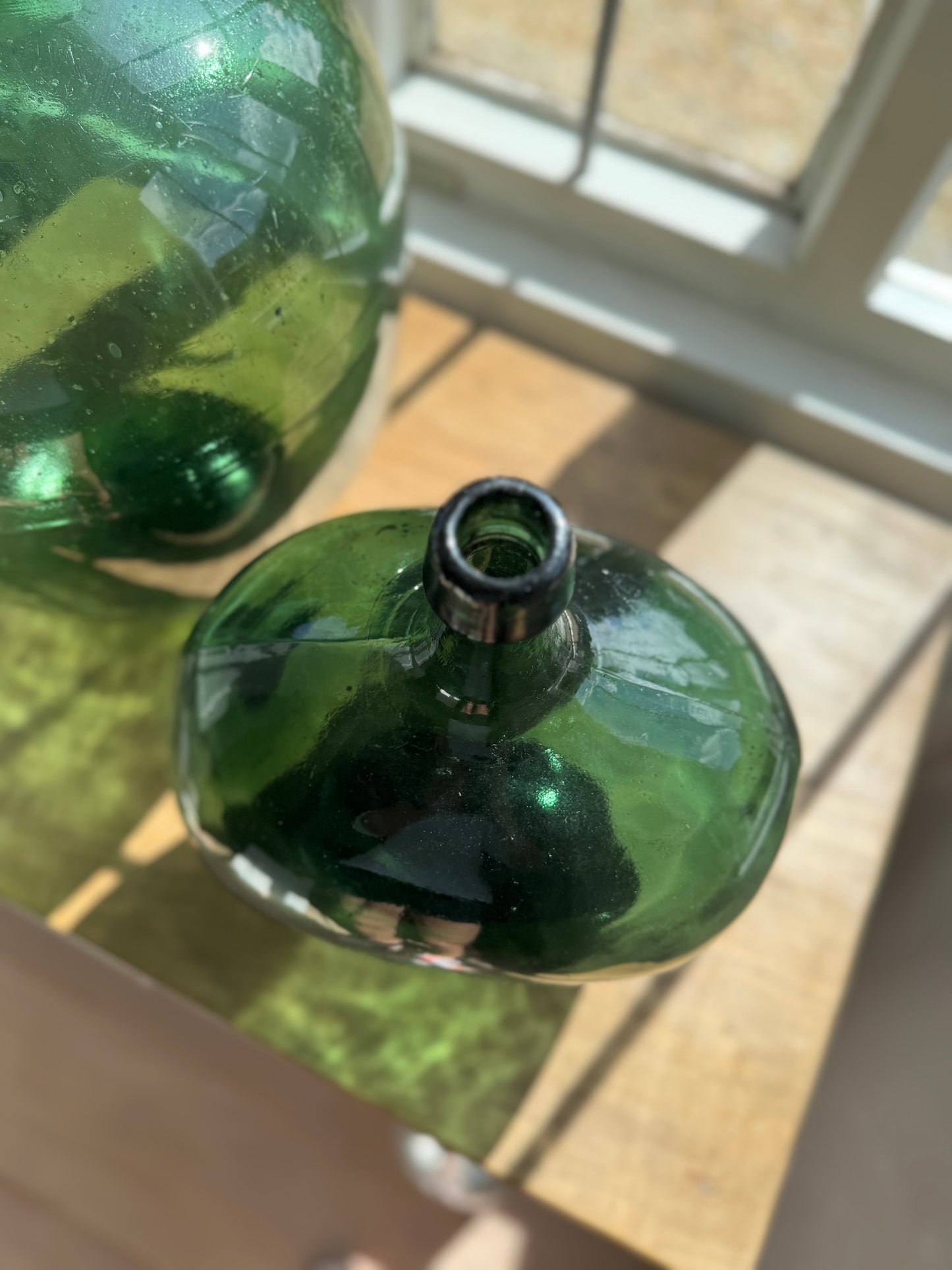 Pair Of Handblown Vintage Glass Carboys Bottles