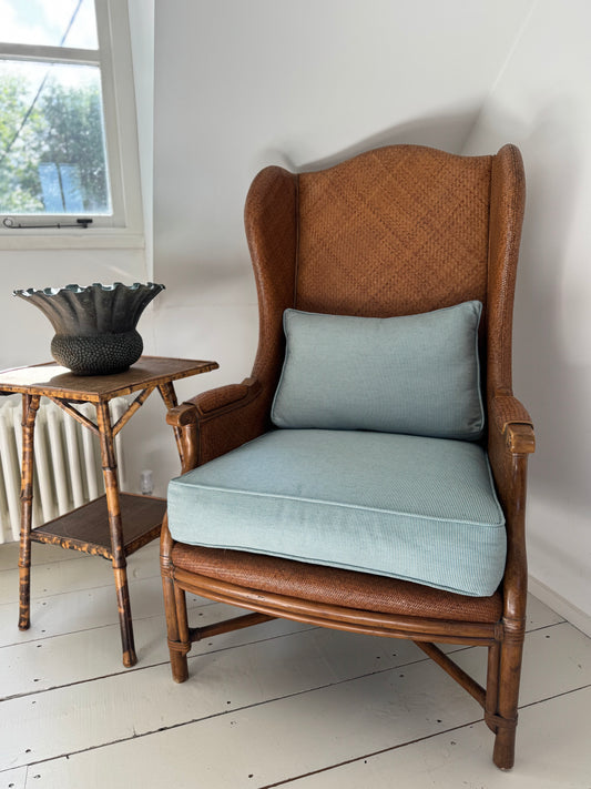 Pair Of Vintage Rattan & Faux Bamboo Wing Back Chairs