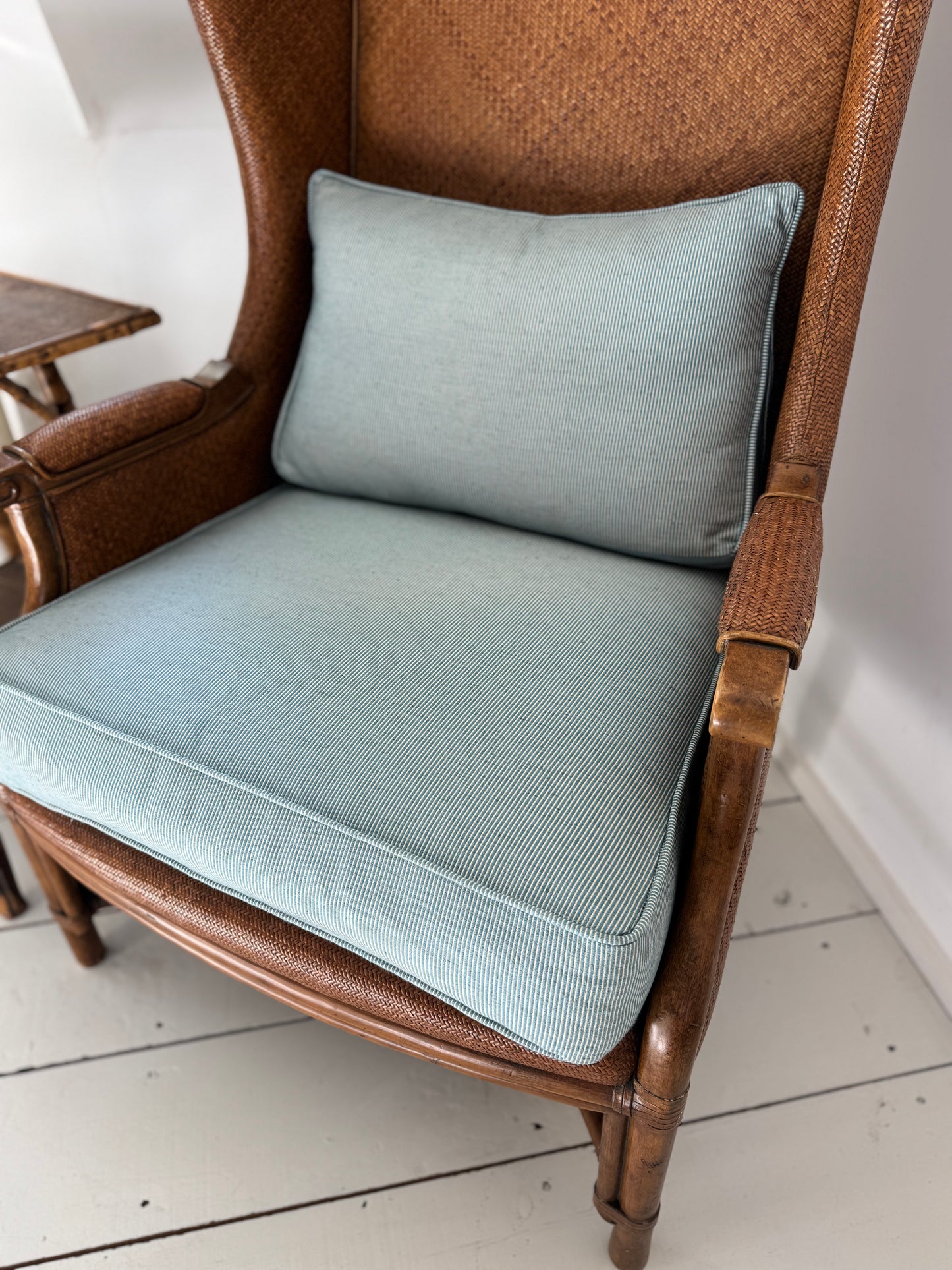 Pair Of Vintage Rattan & Faux Bamboo Wing Back Chairs