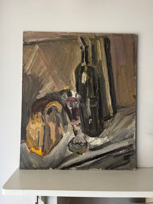 Vintage Mid Century Impasto Still Life Acrylic On Board