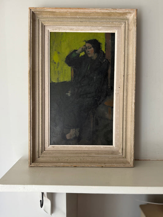 Vintage French Framed Seated Lady Study Oil On Paper