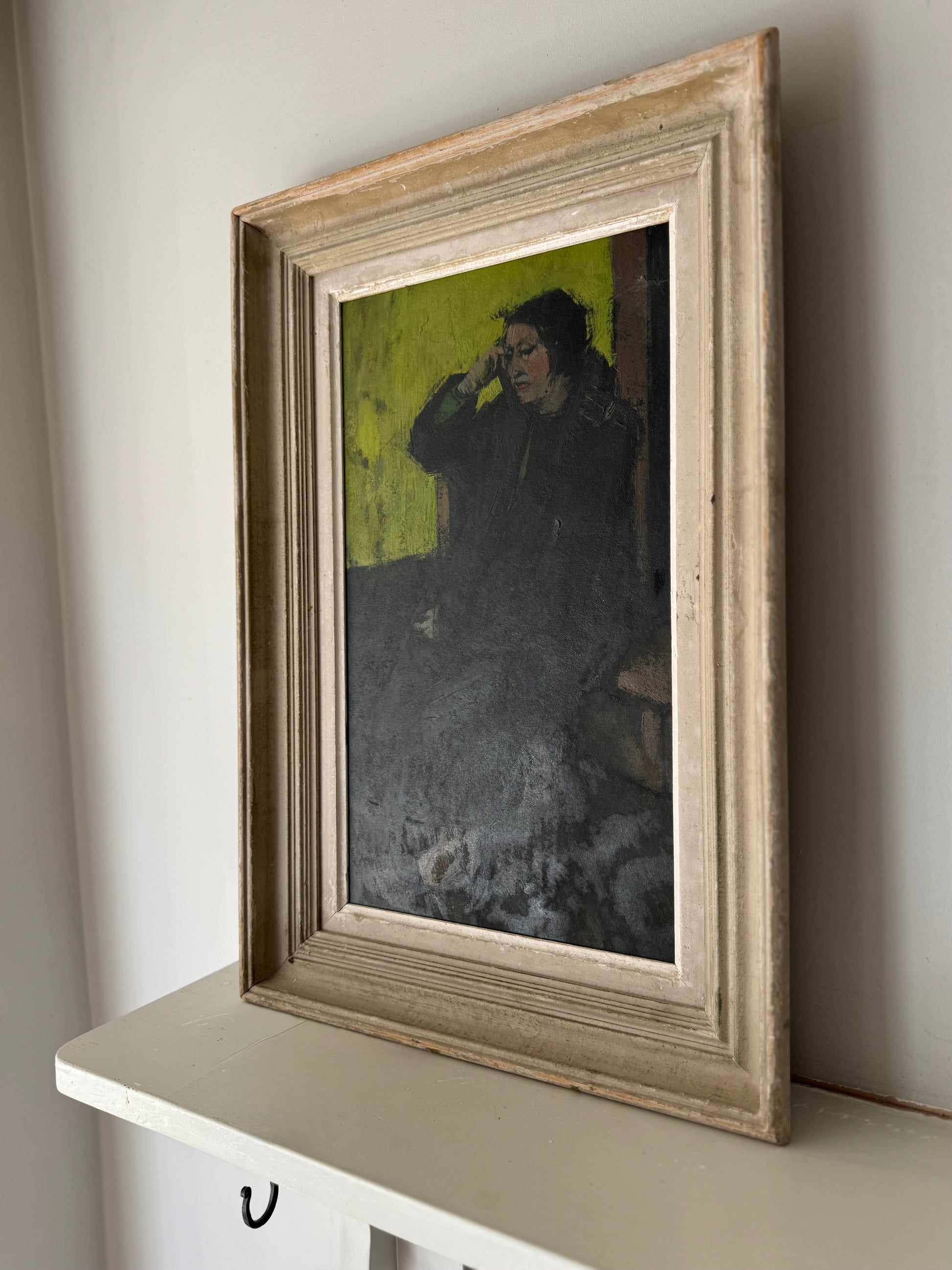 Vintage French Framed Seated Lady Study Oil On Paper