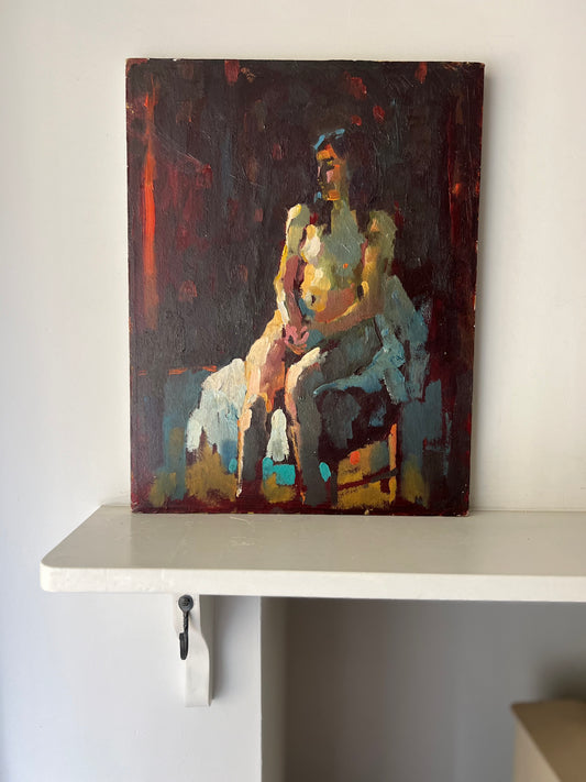 Beautiful 20th Century School Abstract Seated Nude Nude Oil On Canvas