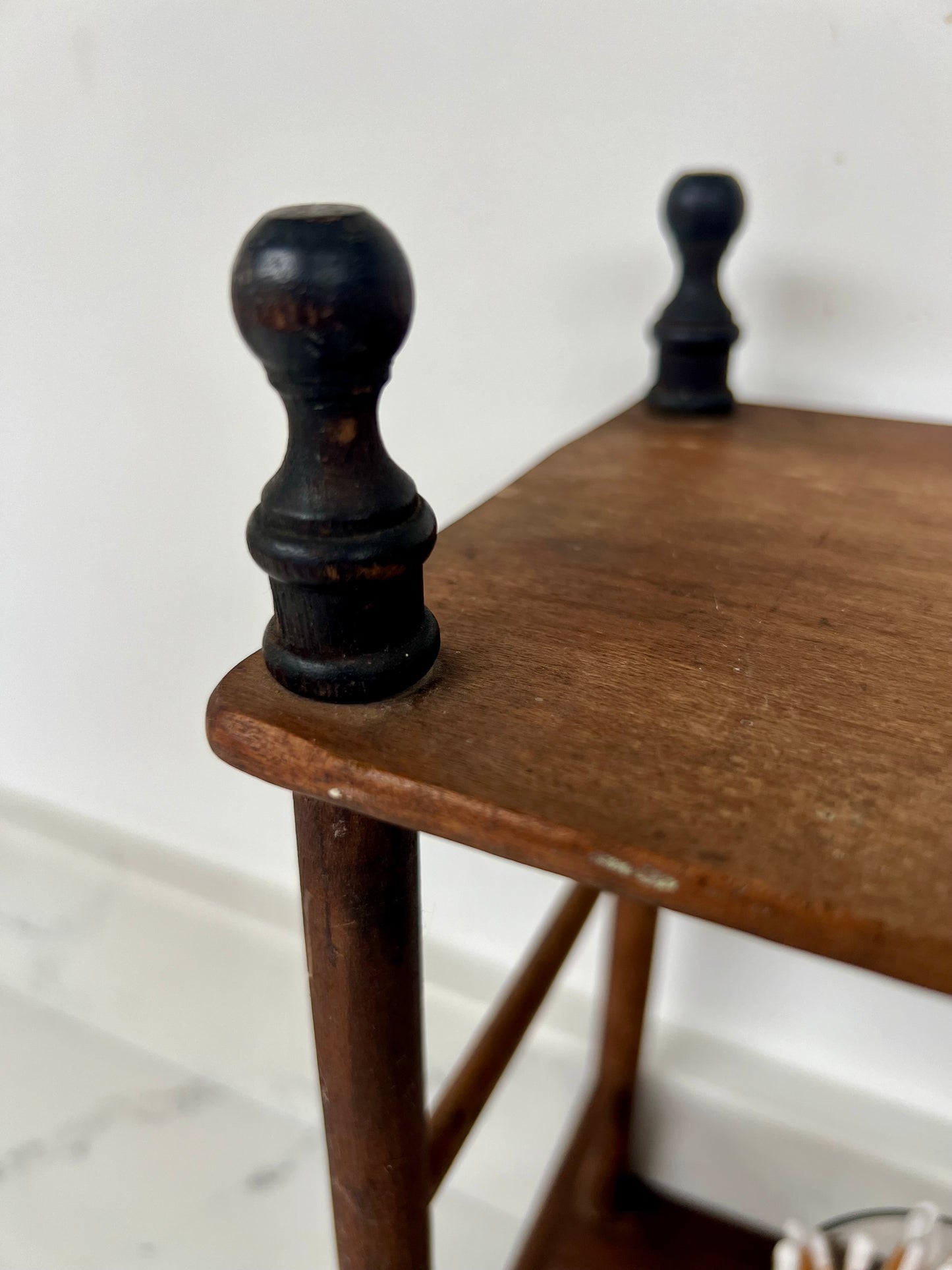 Antique Small Hanging Shelves With Ebonised Finials