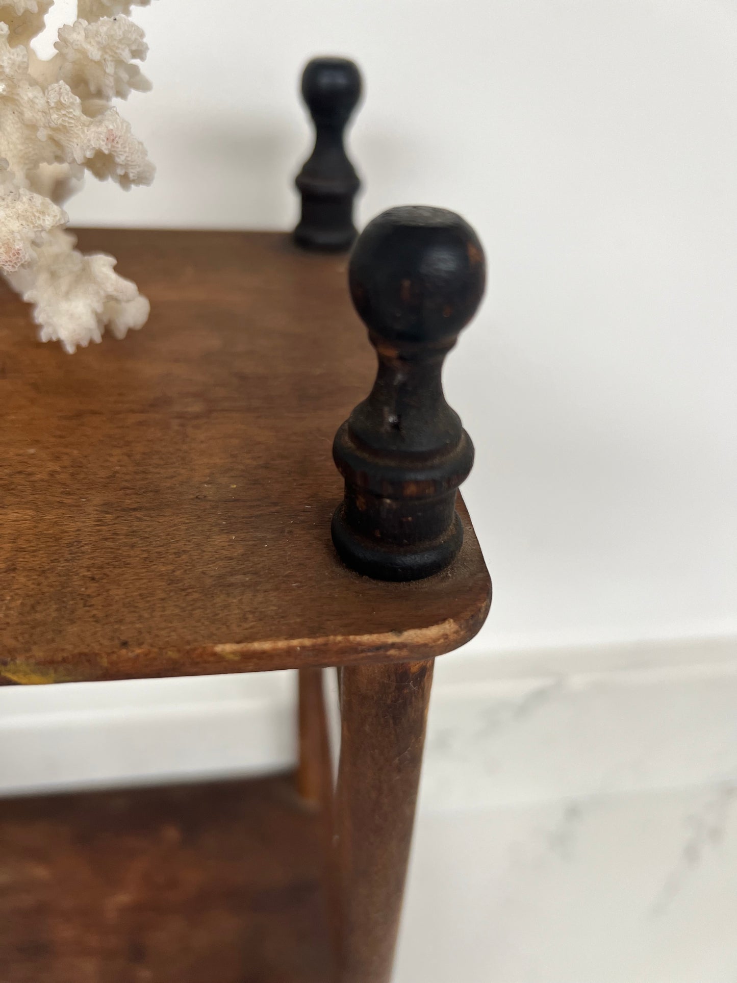 Antique Small Hanging Shelves With Ebonised Finials