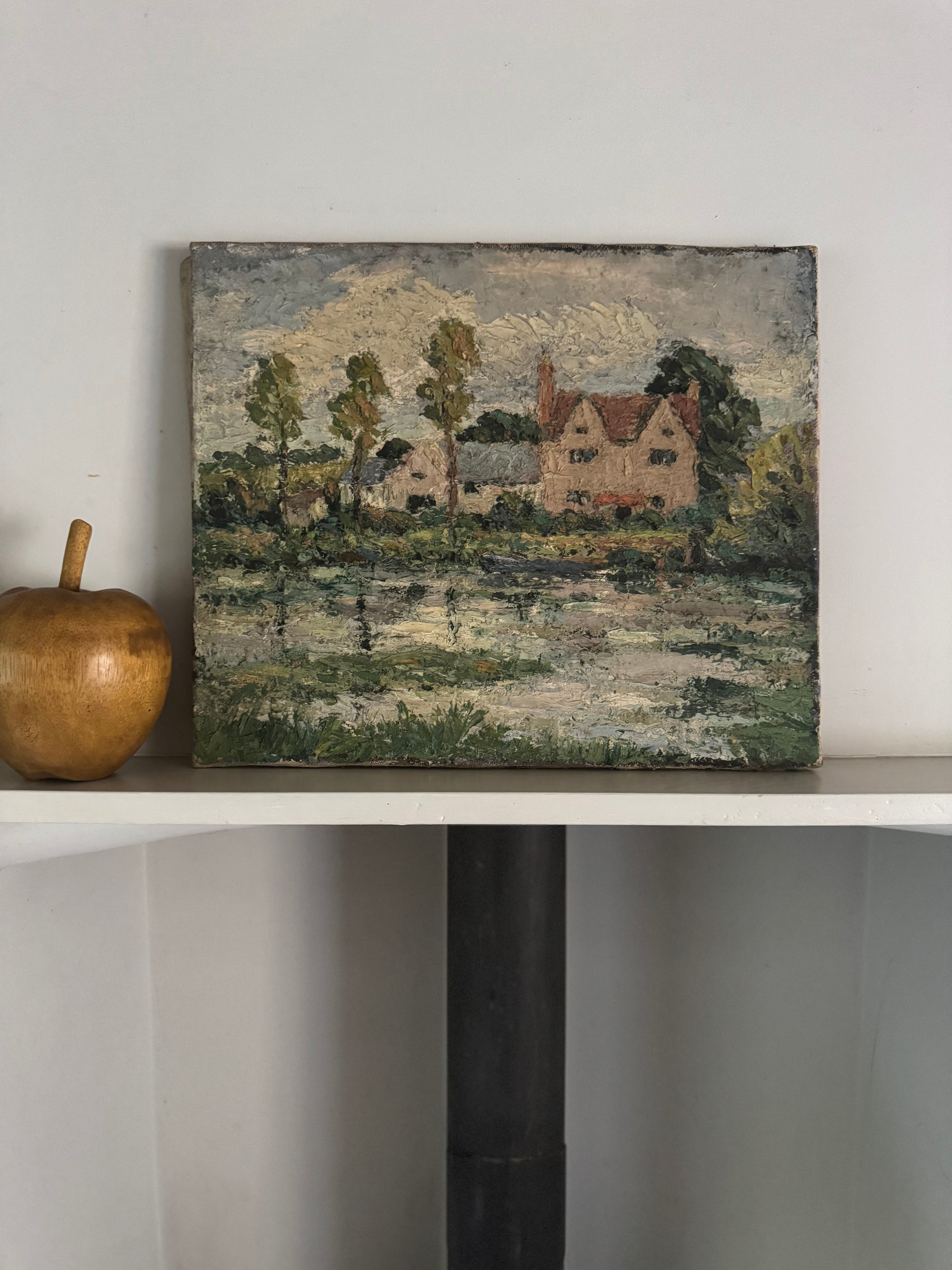 Vintage Impasto Rural Scene Oil on Canvas